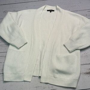 QUINCE White Ribbed 100% Organic Cotton Open-Front Cardigan XS